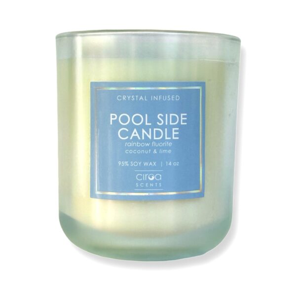 Poolside Candle | נר הרפיה טרופית עם קריסטלים פלואוריט וניחוח ליים וקוקוס